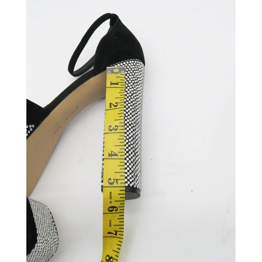 Gianni Bini Rhinestone Platform Heels Black Suede Block Heel Ankle Strap Pumps 8